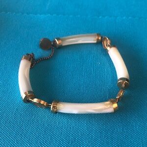 Vintage 1970's Chinese Longevity Frosted Faux Quartz Yellow Goldtone Bracelet